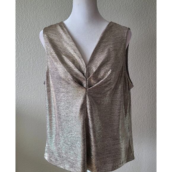 Skies Are Blue Babydoll Glitter Top Blouse Large Womens Gold Party Cocktail Club - Picture 1 of 10